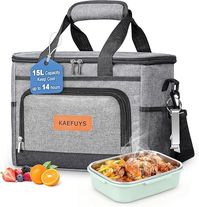 Insulated Cooler Bag for Men Women, 15L Soft Cooler Bag with Adjustable Shoulder Strap, Leakproof for Work, Camping, Trave...