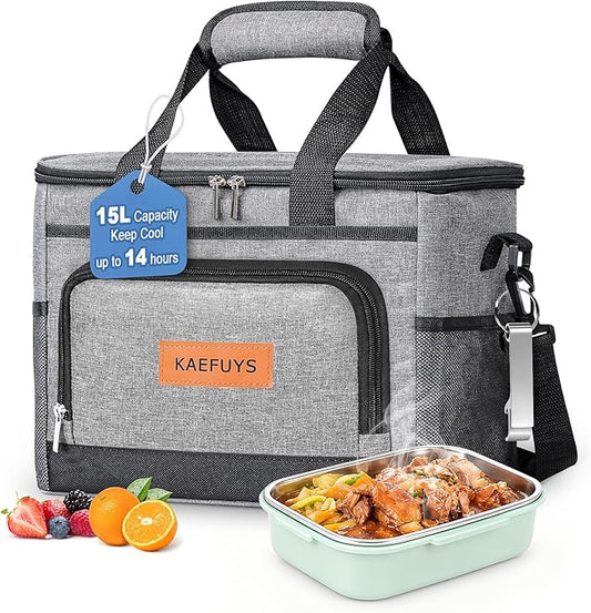 Insulated Cooler Bag for Men Women, 15L Soft Cooler Bag with Adjustable Shoulder Strap, Leakproof for Work, Camping, Trave...
