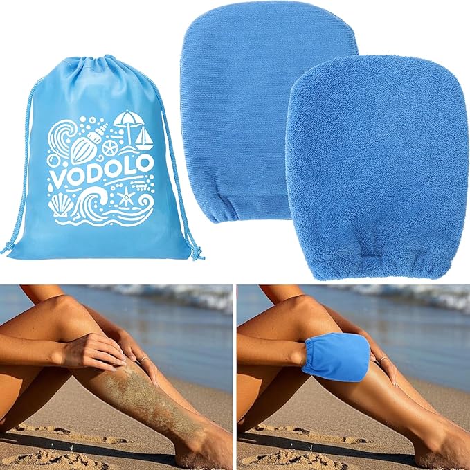 Vodolo 2 in 1 Sand Remover for Beach,2Pcs Sand Wipe Off Mitts for Beach,Beach Vacation Essentials for Kids Adults,Beach Da...