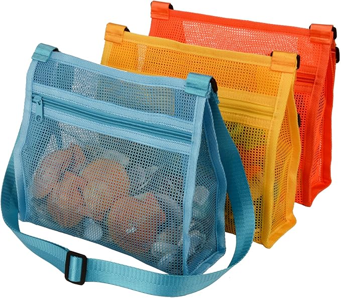 MUYIZI Mesh Beach Bag for Shells Collecting 3 Pack,Shell Bags for Beach, Beach Shell Bag for Kids, Sea Shell Bags for Pick...