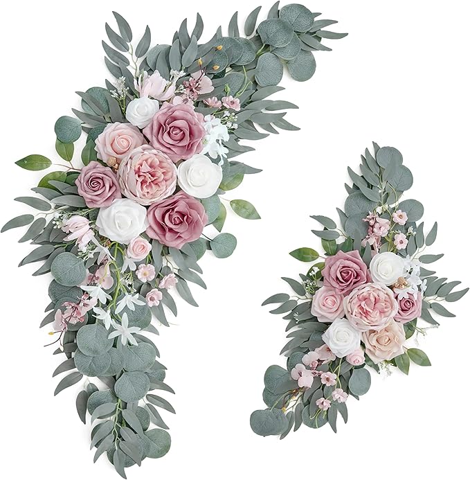 PONATIA Small Wedding Arch Flowers (Pack of 2), Artificial Dusty Rose Flowers for Wedding Welcome Signs Decorations and Ar...