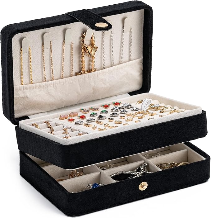 MODENGKONGJIAN Jewelry Organizer Box, 2-Layer Large Jewelry Storage Case, Portable Travel Jewelrys Display Holder for Earr...