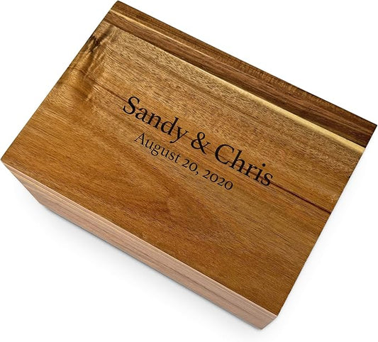 Wooden Keepsake Box Large - Personalized Memory Box, Acacia Wood Chest with Lid, Engraved Hidden Message, Decorative Memor...