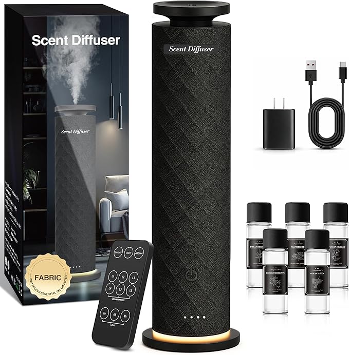 Waterless Scent Diffuser Starter Kit with 5 Oils, Luxury Hotel Style Cold Air Diffuser Oil Machine for Home, 1000 Sq Ft Co...