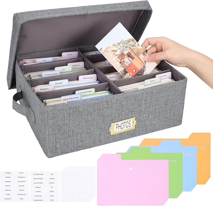 Dawutian Decorative Photo Storage Box,Photo Box Organizer with Dividers, Fits Holds Up to 1700 Pictures and 4x6 Photos,Mem...