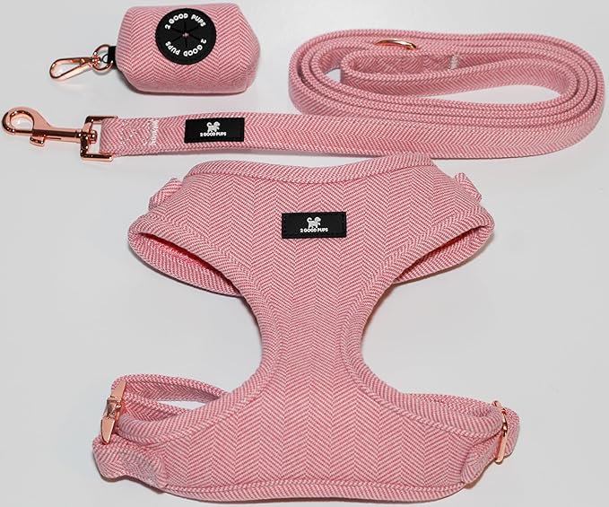 2GoodPups Pink Dog Harness Leash and Poop Bag Holder Set - Puppy Essentials Kit - Dog Harness No Pull - Dog Harness for La...
