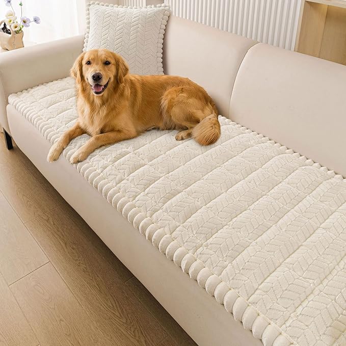 Smiry Non Slip Couch Covers for Dogs, Fuzzy Pet Couch Covers for 2-3 Cushion Sofa Pet Friendly, Soft Sofa Slipcovers Cushi...
