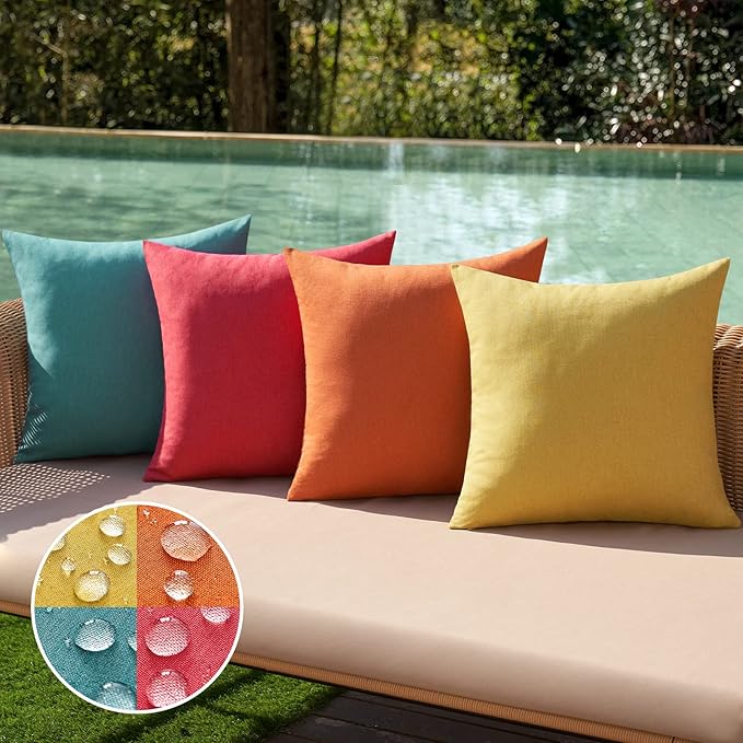 MIULEE Pack of 4 Decorative Outdoor Throw Pillow Covers Linen Waterproof Pillow Covers Farmhouse Cushion Cases for Patio G...