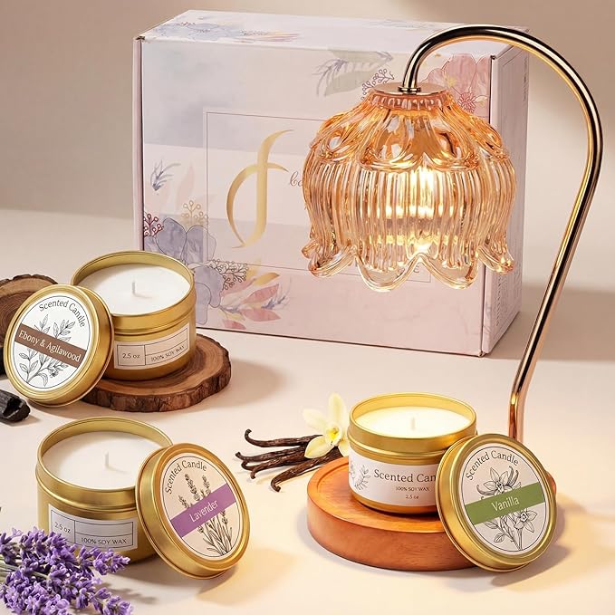 Funistree Candle Warmer Lamp Gift Set with 3 Jar Candles & Gift Box, Gifts for Women Christmas Birthday, Mom Sister Friend...