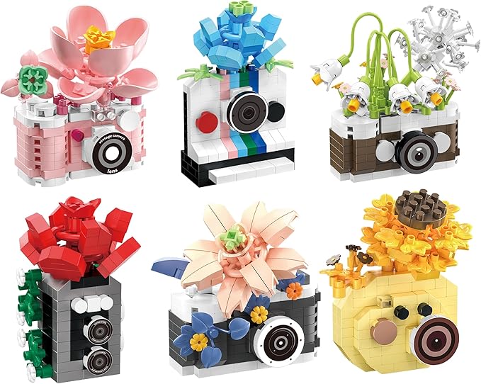 Gearblox 6 Set Mini Flower Cameras Micro Bricks Building Toy Set Collectible Cute Camera Miniature Toys Models Creative Gi...
