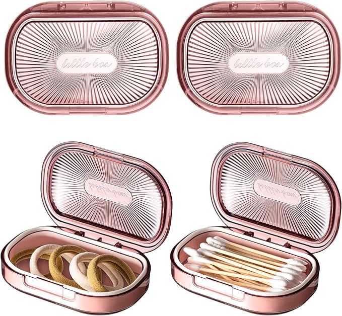 Kigley 4 Pcs Hair Tie Container Small Portable Travel Cotton Swab Holder Flosser Dispenser with Lid Plastic Box Storage Co...