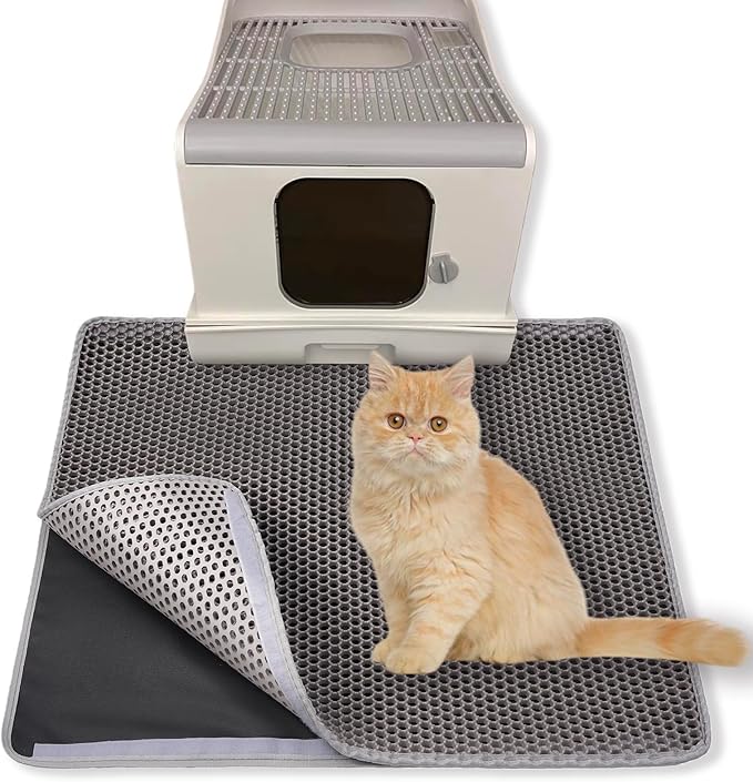 BomDa Cat Litter Mat, Large Kitty Litter Box Trapping Mat, 24x16'' Honeycomb Double Layer Urine & Waterproof, Washable Eas...