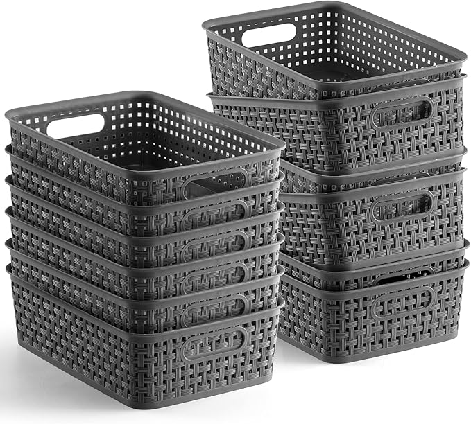 [ 12 Pack ] Plastic Storage Baskets - Small Pantry Organization and Storage Bins - Household Organizers for Laundry Room, ...