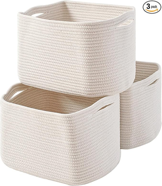 ICERZCZ Storage Baskets for Organizing Shelves, Woven Cotton Rope Bins for Baby Nursery Organization, Book Toy Towel Organ...
