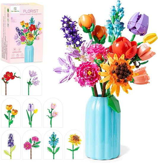 Sawaruita Flowers Bouquet Botanicals Building Blocks Set for Adults - 1006 Pcs Wildflowers with Vase Home Decor Gift Mothe...