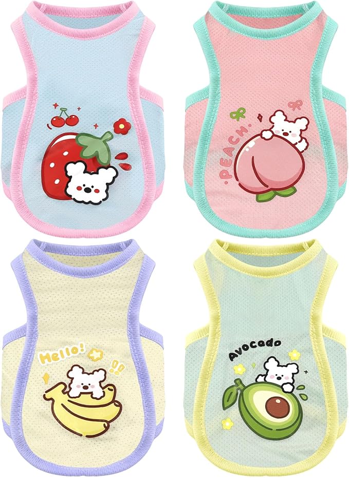ABRRLO 4-Pack Summer Small Dog Shirts, Soft Breathable Dog Cooling Vest, Cute Fruit Print Puppy Cat Shirt Clothes, Lightwe...