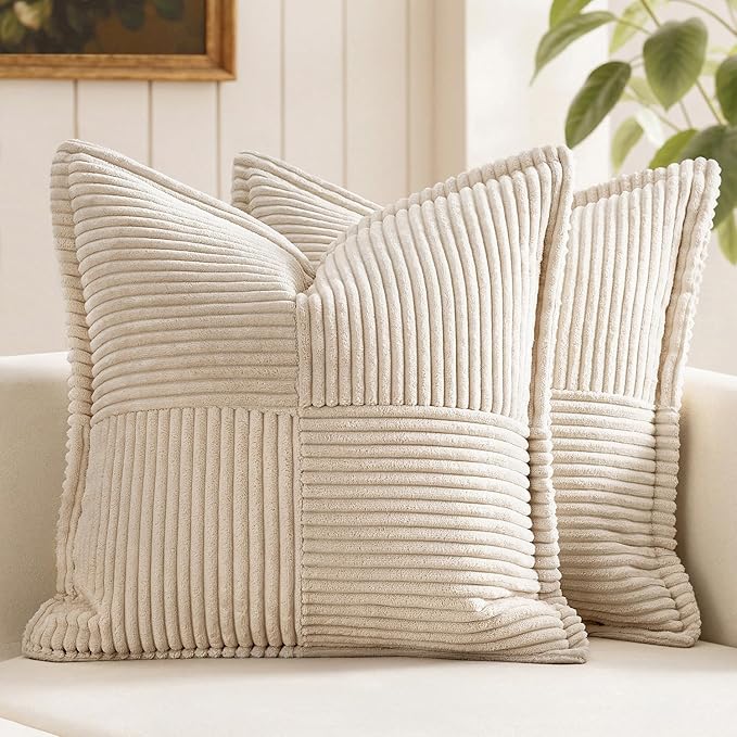 MIULEE Decorative Throw Pillow Covers for Couch Bed Livingroom 18x18 Inch Set of 2 Beige Boho Accent Throw Pllows Broadsid...