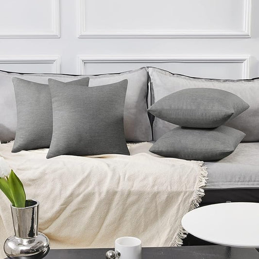 Deconovo Soft Cushion Covers Pillow Covers Faux Linen Pillow Covers with Invisible Zipper for Sofa 18x18 Inch Grey 4 Pcs C...