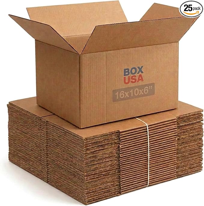 BOX USA Shipping Boxes 16"L x 10"W x 6"H, 25-Pack Medium Corrugated Cardboard Boxes for Shipping, Mailing, Packing, Packag...