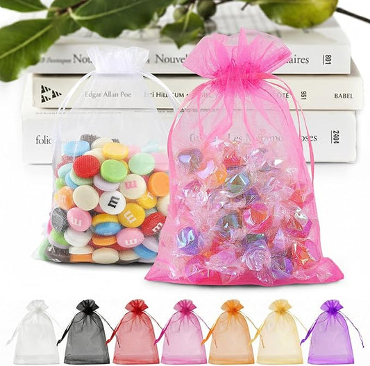 ANZNKU Multicolor Organza Bags 50 Pack 5x7 in, Colorful Gift Bags Bulk for Treat Goodie Candy Soap Jewelry Pouch, Small Me...