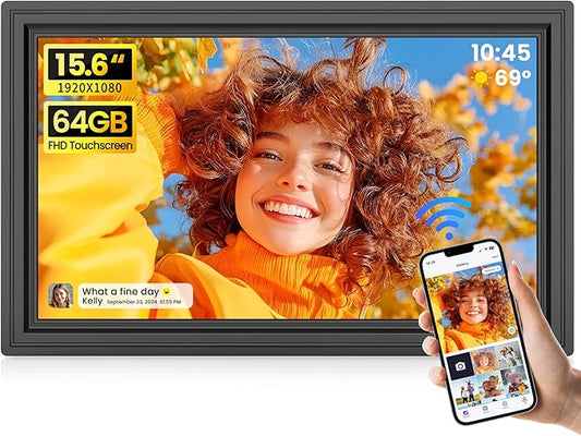 64GB 15.6" Large Digital Picture Frame, Uhale WiFi Electronic Photo Frames with 1920 x 1080 FHD IPS Touch Screen, Support ...