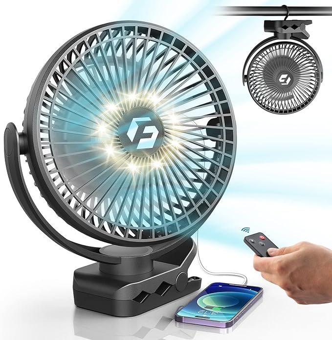 Korbot 8-inch Clip on Fan - 12000mAh Portable Fan Battery Rechargeable with 3 Speeds and Strong Airflow, USB Fan Small Des...