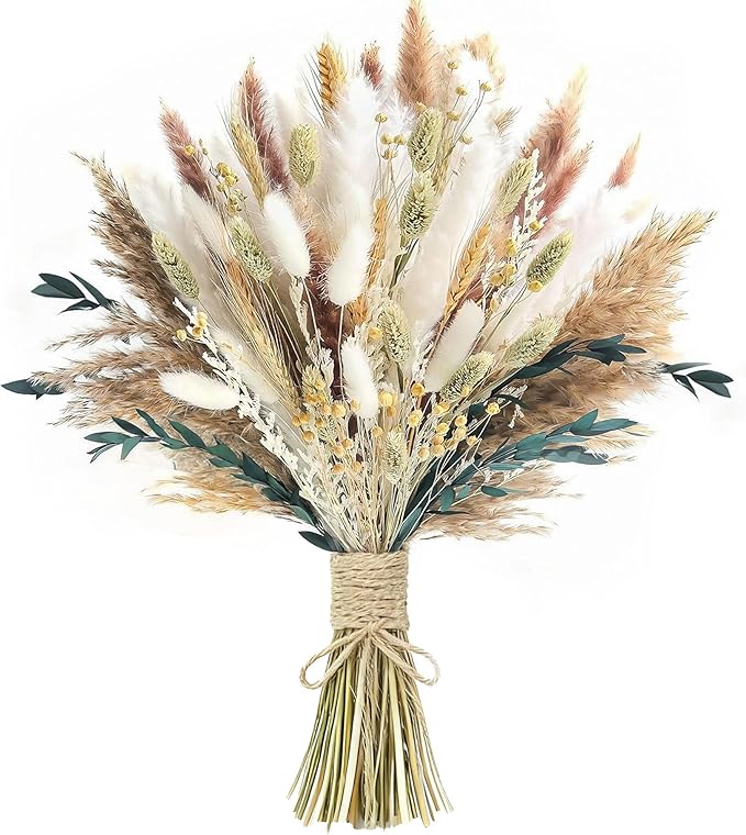 xin's convey 126pcs Dried Pampas Grass Decorations, Dried Flowers Bouquet, Reed Grass Bouquet for Boho Floral Wedding, Bed...
