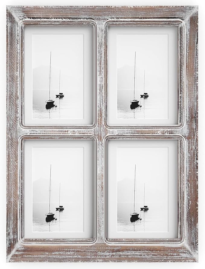 Barnyard Designs 4x6 or 5x7 Collage Picture Frames, 4 Photo Openings w/Mat for Multiple Pictures, Distressed Rustic Wood F...