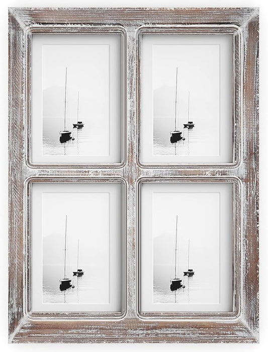 Barnyard Designs 4x6 or 5x7 Collage Picture Frames, 4 Photo Openings w/Mat for Multiple Pictures, Distressed Rustic Wood F...