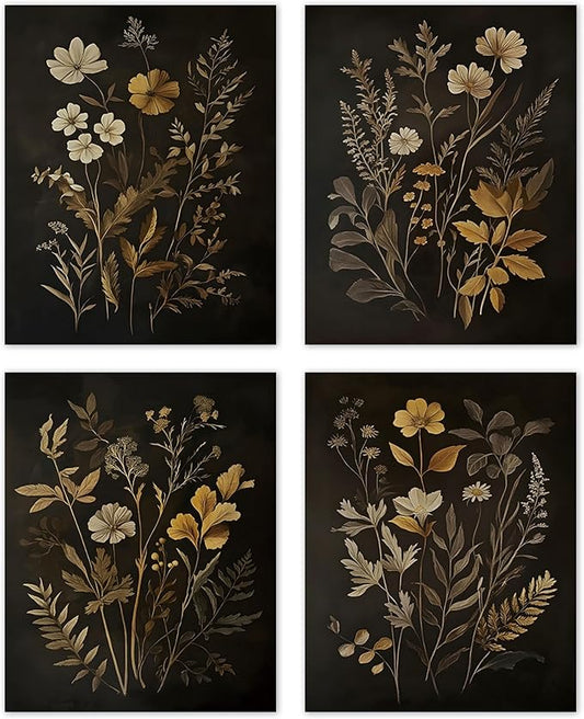 TLESKE Vintage Dark Cottagecore Academia Botanical Posters Prints Unframed 8x10 Set of 4, Rustic Fall Floral Flower Wall A...