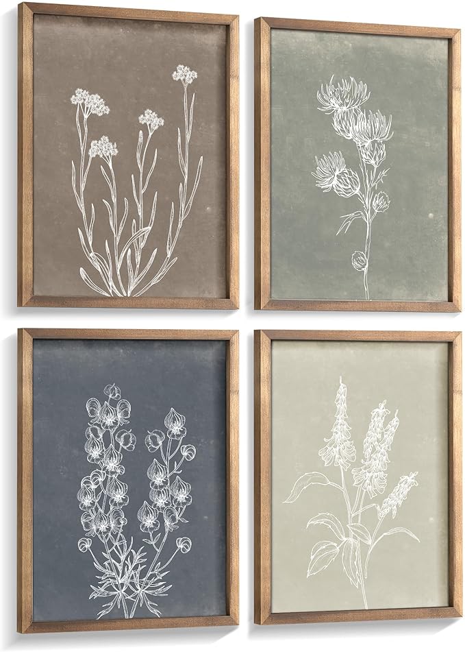 Heiple Framed Boho Wall Art Set of 4 Wooden Wall Art for Rustic Vintage Farmhouse Home Living Room Bedroom Bathroom Kitche...