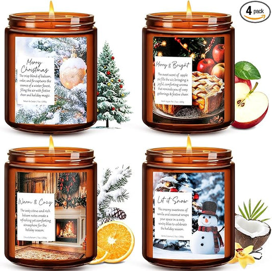 Christmas Candles Set, 4 Pack Xmas Scented Candles for Women, Winter Soy Candle for Home Scented Holiday Candle Gift Set, ...