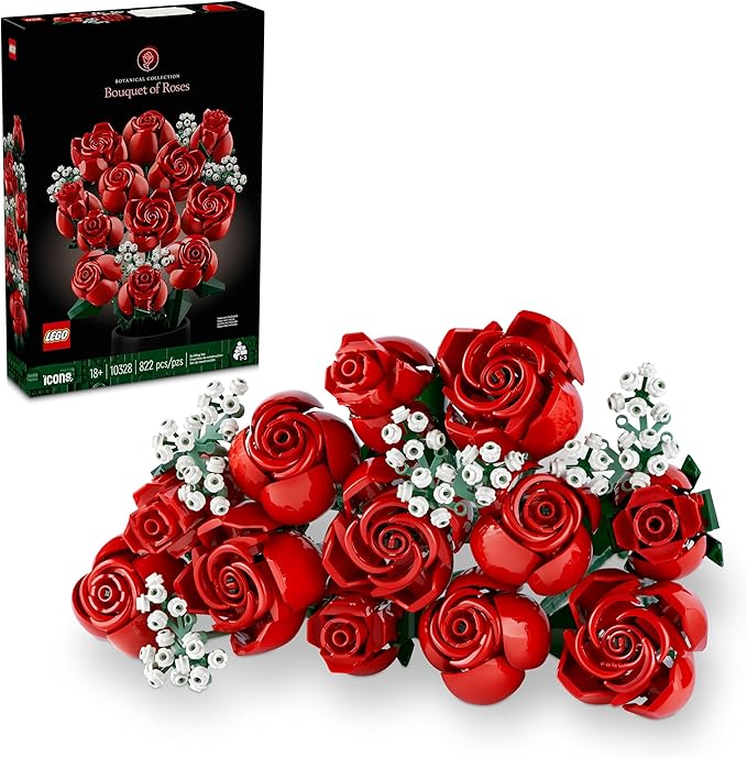 LEGO Botanicals Bouquet of Roses Artificial Flowers - Fake Red Roses Building Set for Adults, Ages 18+ - Gifts for Birthda...