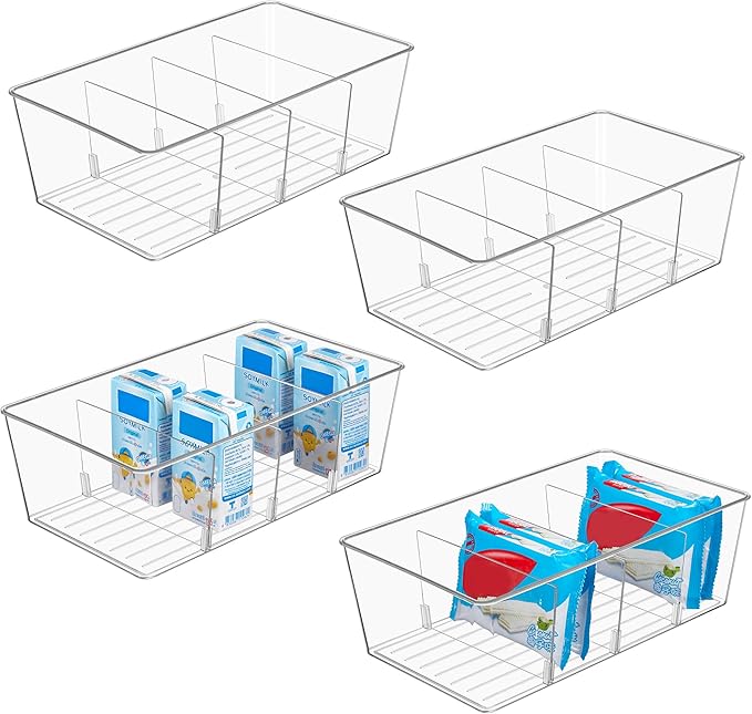 Vtopmart 4 Pack Food Storage Organizer Bins, Clear Plastic Bins for Pantry, Kitchen, Fridge, Cabinet Organization and Stor...