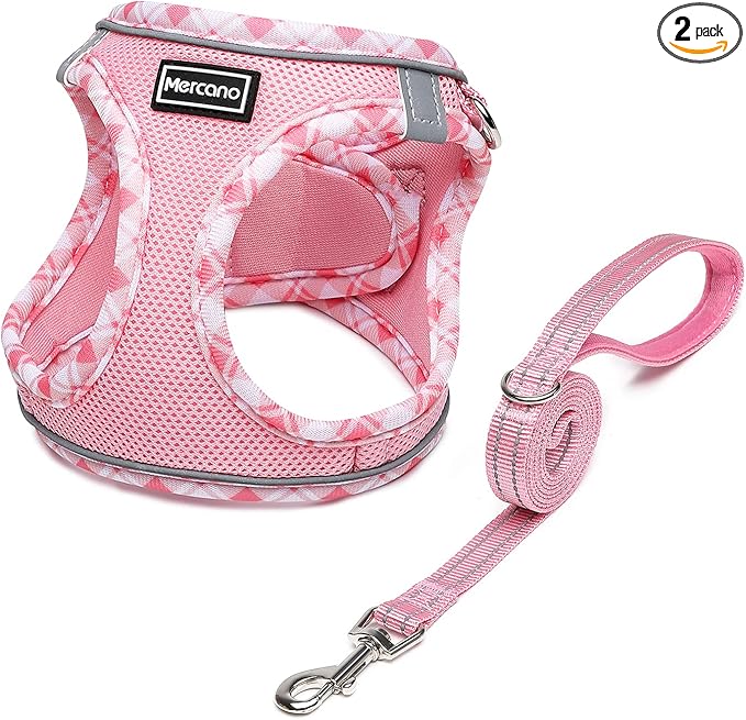 Mercano Soft Mesh Dog Harness and Leash Set, Step-in Reflective Breathable Lightweight Vest Harnesses with Safety Buckle f...