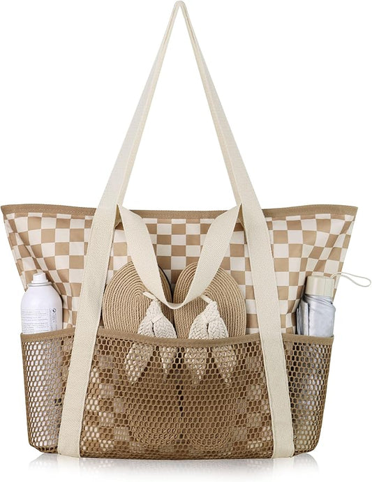 HOMESPON Beach Bag Large Waterproof Sandproof Tote for Women with Zipper and Mesh Pockets