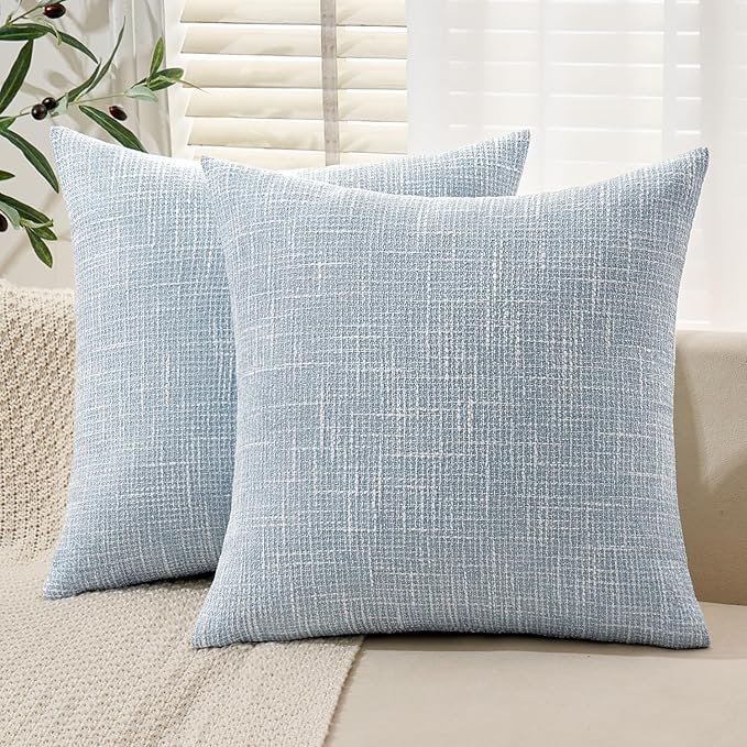MIULEE Burlap Linen Spring Throw Pillow Covers 18x18 Inch Set of 2 Coastal Light Blue Farmhouse Decorative Pillows Modern ...