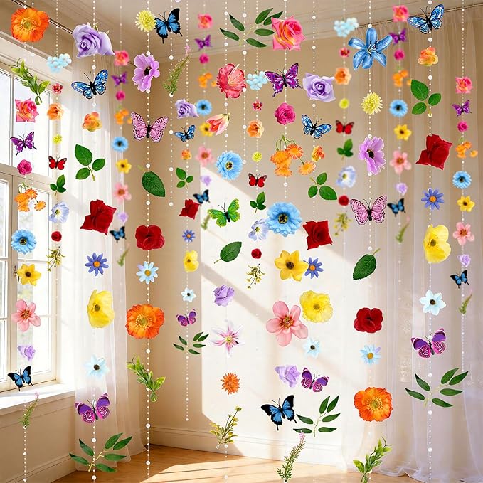 5pcs 36 ft Flower Garland Artificial Hanging Wildflower Garland Fake Silk Flower Vines Floral Garlands with Butterfly for ...