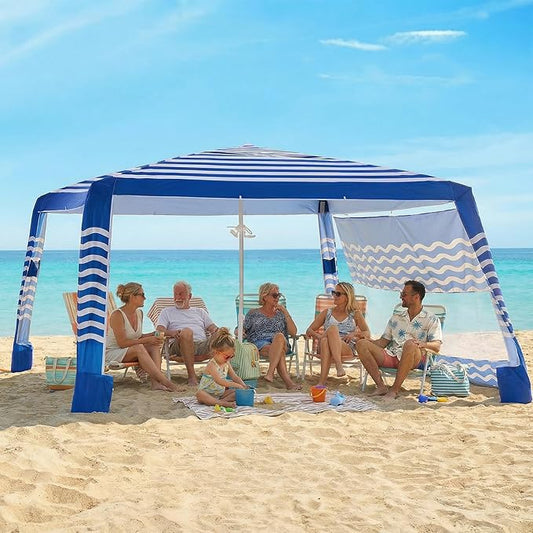 Zeraty Beach Cabana 8'×8', Portable Beach Canopy with Side Wall, Easy Pop Up UPF 50+ Silver-Coated Beach Tent Sun Shelter,...