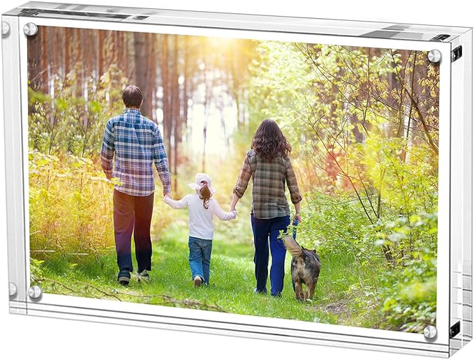 Boxalls 4x6 Inches Acrylic Picture Frame, Double Sided Clear Frameless Photo Frame with Magnetic Desktop Transparent