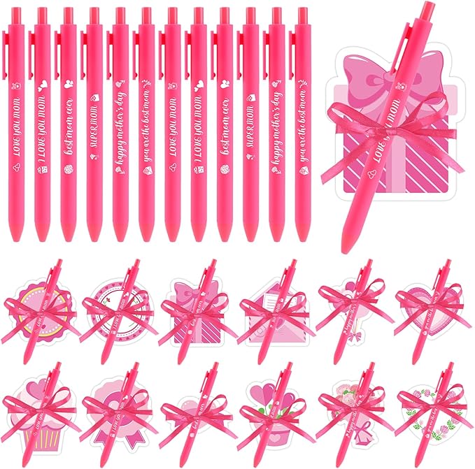 24 Set Mother's Day Sticky Notes and Pens Set Pink Flower Bouquet Heart Gift Box Shaped Self-Adhesive Sticky Notepads Moth...