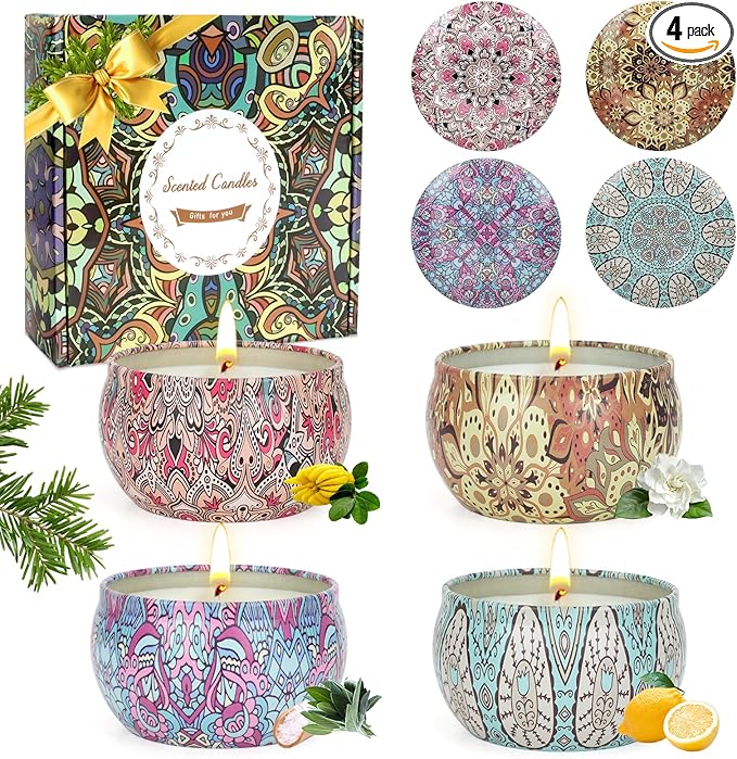 Scented Candles Gifts for Women 4 Pack Aromatherapy Candle Up to 90 Hours Home Scented Candles Set Soy Wax Candles for Chr...