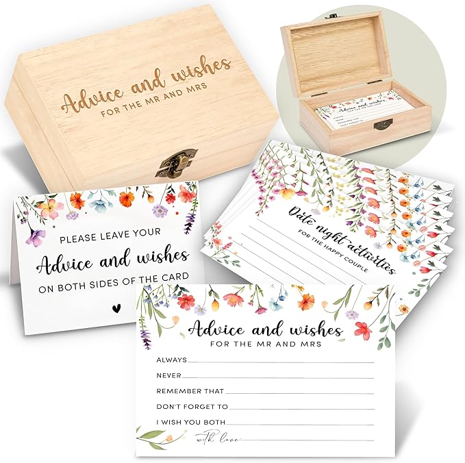 STOFINITY Advice And Wishes For The Mr And Mrs - 50 Pcs Flower Wedding Advice Cards Box, Floral Bridal Shower Games Advice...
