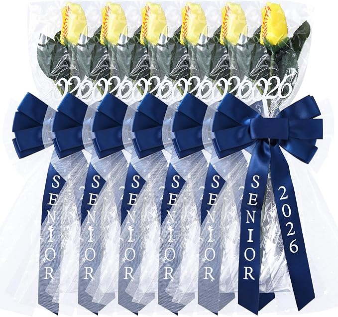Suncalla 6 Pcs Senior 2026 Softball Rose with Bows Artificial Fake Softball Flower Gifts Graduation Senior Night Gifts Bas...