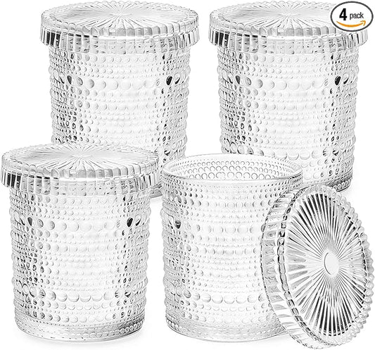 Bathroom Organizers and Storage, 4 pack Glass Qtip Holder, Bathroom Jars with Lids, Vanity Organizer for Cotton Rounds, Ba...