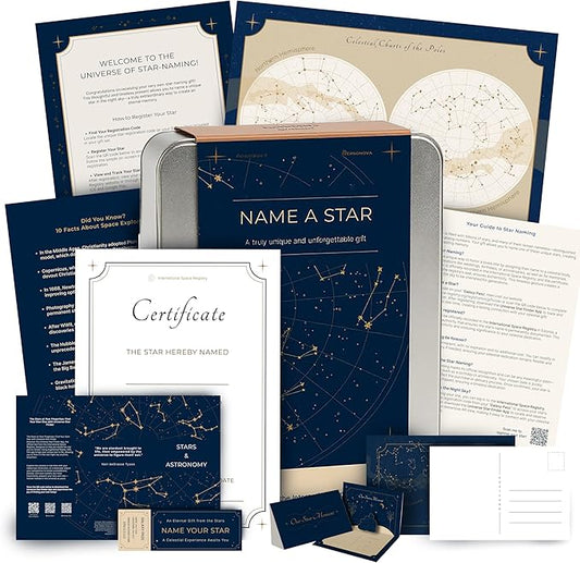 Name a Star Gift Box – Personalized Star Kit, Star Certificate, Galaxy Pass, 3D Greeting Card & Night Sky Poster – Unique ...