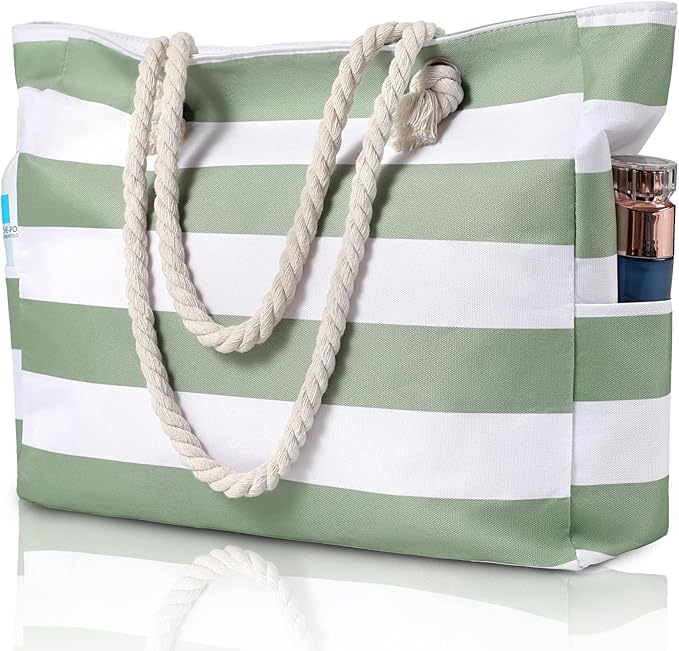 Clothirily Beach Bag for Women - Large Beach Tote Bag, Waterproof Sandproof Beach Bag with Zipper, Large Swim Pool Beach Tote