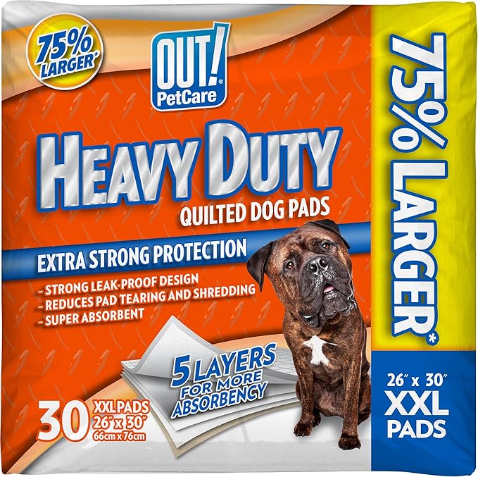 OUT! Petcare Puppy Pads XXL, Heavy Duty, Leak Proof Pee Pads for Dogs, Potty Training & Housebreaking, Puppy Essentials (2...