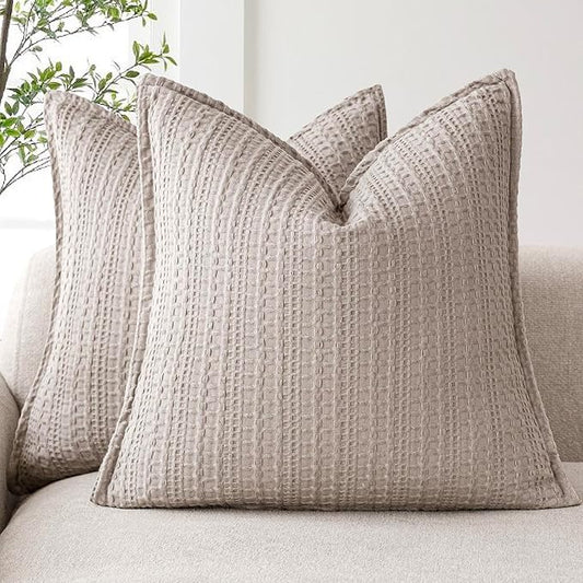 Foindtower Set of 2 Decorative Cotton Waffle Weave Throw Pillow Covers Euro Shams Cushion Covers Accent European Pillowcas...