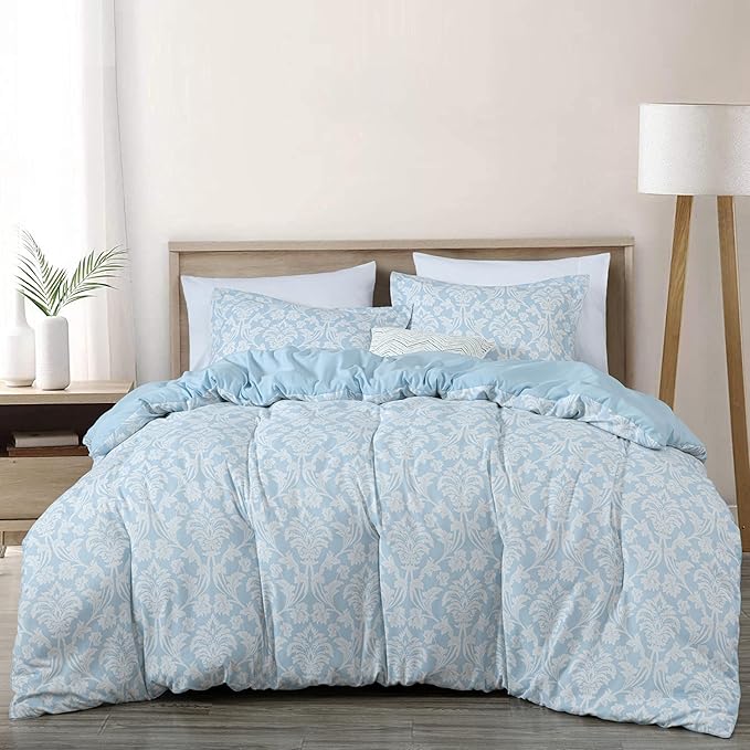 Chezmoi Collection Ivy Floral Medallion Comforter Set Twin Size, 2-Piece Blue/White Floral Printed Lightweight Bedding Com...